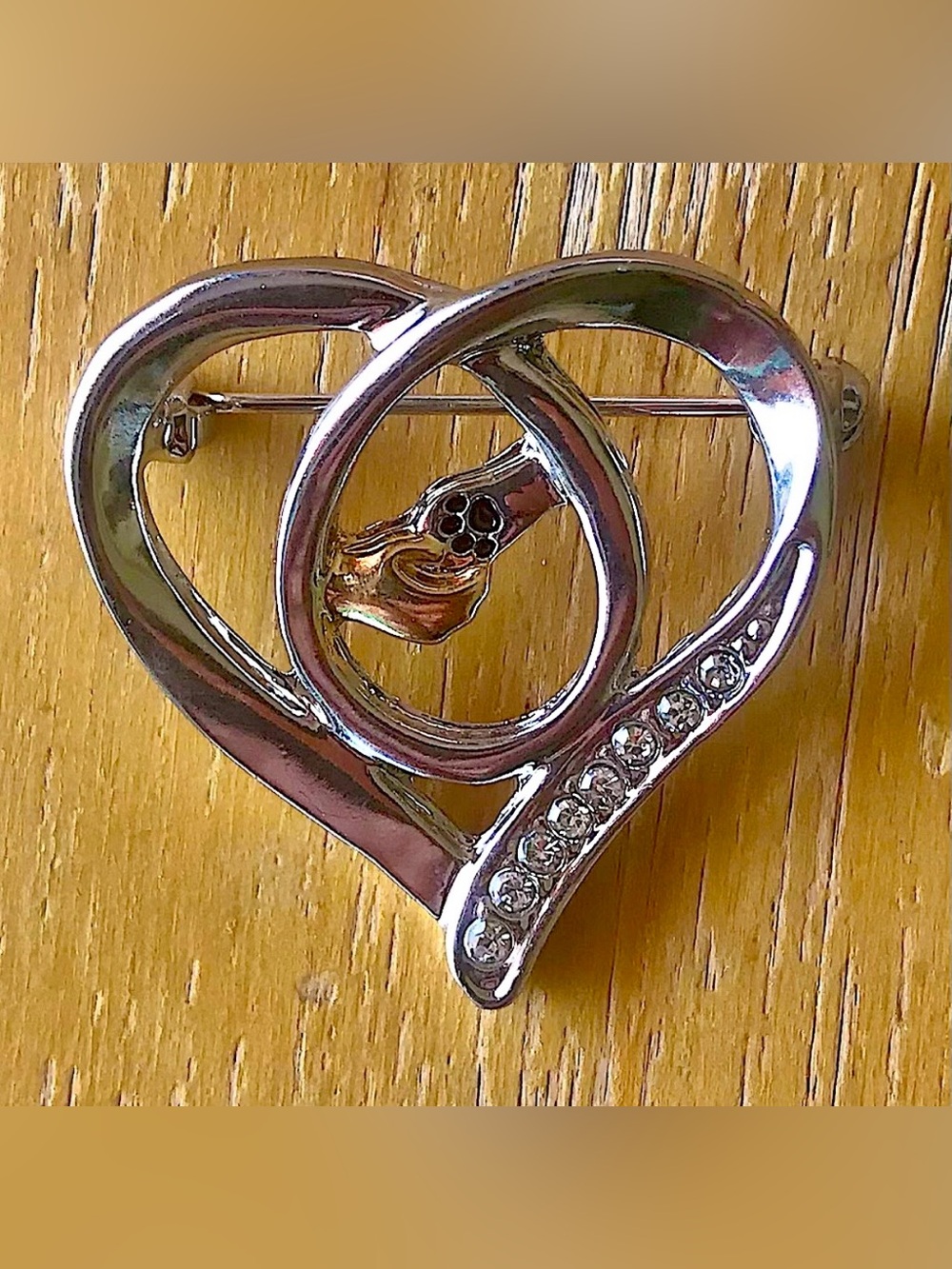 Greater Good Network Paw in Hand Heart Silver & Gold Crystal Lined Brooch Pin